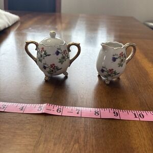 VTG Enesco Cream And Sugar Footed Set Japanese Cherry